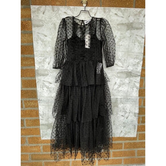 Amy Lynn Dover Tiered Mesh Dress in black with a polka dress size Small - Picture 3 of 13
